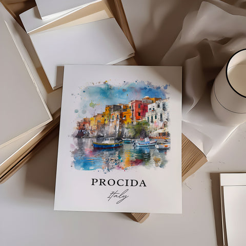 Procida Italy Wall Art, Flegrean Islands Print, Procida Watercolor, Procida Italy Gift, Travel Print, Travel Poster, Housewarming Gift