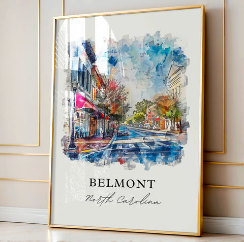 Belmont North Carolina Art, Gaston County NC Print, Belmont NC Watercolor, Belmont NC Gift, Travel Print, Travel Poster, Housewarming Gift