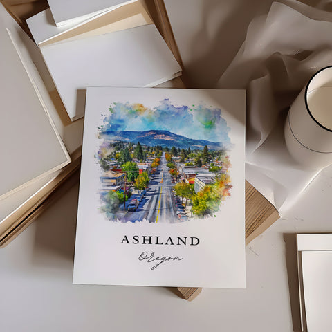 Ashland traditional travel art - Oregon, Ashland print, Wedding gift, Birthday present, Custom Text, Perfect Gift