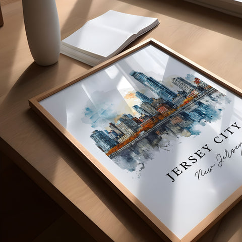 Jersey City traditional travel art - New Jersey, Jersey City print, Wedding gift, Birthday present, Custom Text, Perfect Gift