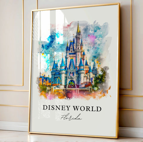 Disneyworld Florida Art, Disneyworld Print, Disney World Watercolor, Orlando FL Gift, Travel Print, Travel Poster, Housewarming Gift
