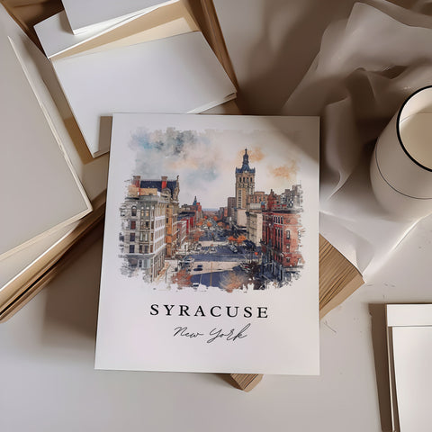 Syracuse traditional travel art - New York, Syracuse print, Wedding gift, Birthday present, Custom Text, Perfect Gift