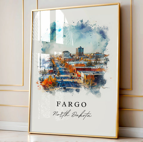 Fargo traditional travel art - North Dakota, Fargo print, Wedding gift, Birthday present, Custom Text, Perfect Gift