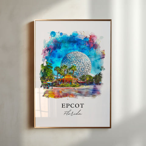 Epcot Florida Wall Art, Epcot Print, Epcot Disney Watercolor, Epcot Disneyland Gift, Travel Print, Travel Poster, Housewarming Gift