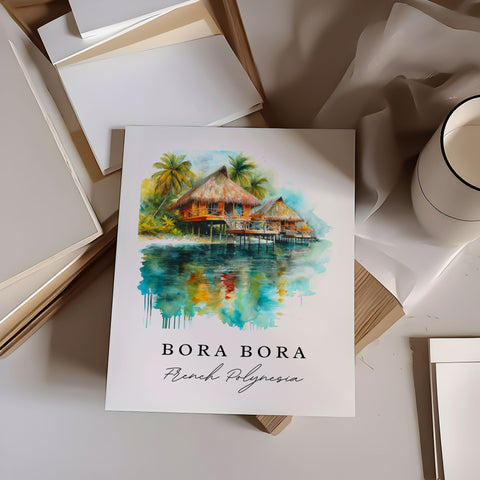 Bora Bora traditional travel art - French Polynesia, Bora Bora print, Wedding gift, Birthday present, Custom Text, Perfect Gift