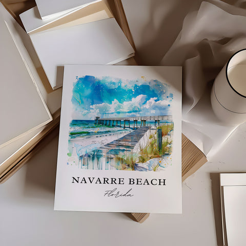 Navarre Beach Art, Navarre Beach Print, Navarre Beach Watercolor, Navarre Beach FL Gift, Travel Print, Travel Poster, Housewarming Gift