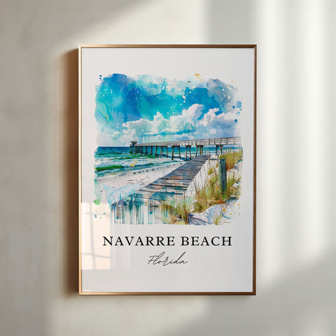 Navarre Beach Art, Navarre Beach Print, Navarre Beach Watercolor, Navarre Beach FL Gift, Travel Print, Travel Poster, Housewarming Gift