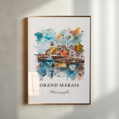 Grand Marais MN Art, Grand Marais Print, Grand Marais Watercolor, Grand Marais MN Gift, Travel Print, Travel Poster, Housewarming Gift