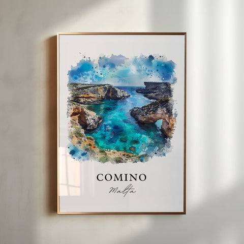 Comino Malta Wall Art, Comino Print, Comino Watercolor, Comino Malta Gift, Travel Print, Travel Poster, Housewarming Gift
