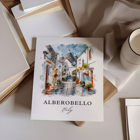 Alberobello Wall Art, Alberobello Italy Print, Alberobello Watercolor, Bari, Apulia Gift, Travel Print, Travel Poster, Housewarming Gift