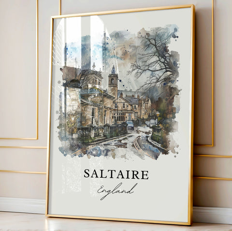 Saltaire Wall Art, Saltaire England Print, Shipley Watercolor, Saltaire UK Gift, Travel Print, Travel Poster, Housewarming Gift