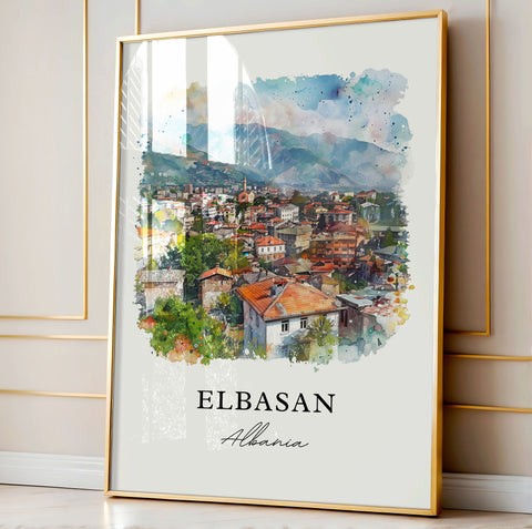 Elbasan Wall Art, Elbasan Albania Print, Elbasan Watercolor, Elbasan Albania Gift, Travel Print, Travel Poster, Housewarming Gift