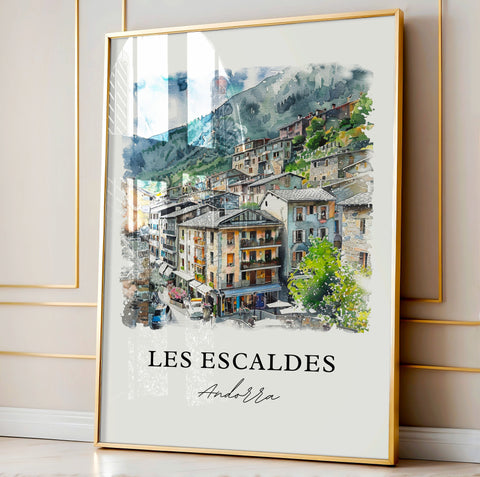 Les Escaldes Wall Art, Andorra Print, Les Escaldes Watercolor, Les Escaldes Andorra Gift, Travel Print, Travel Poster, Housewarming Gift