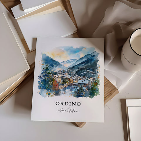 Ordino Andorra Wall Art, Ordino Print, Ordino Watercolor, Ordino Andorra Gift, Travel Print, Travel Poster, Housewarming Gift