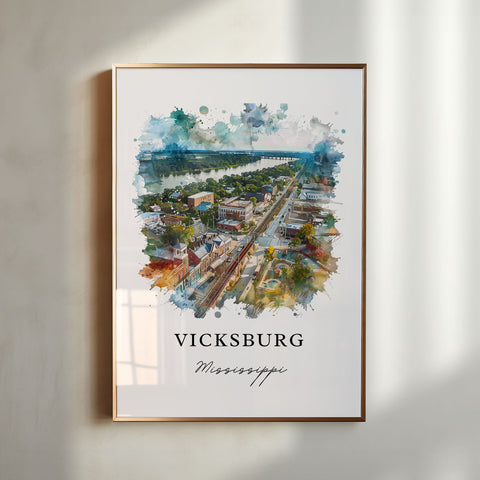 Vicksburg MS Art, Western Mississippi Print, Vicksburg Watercolor, Vicksburg Mississippi Gift, Travel Print, Travel Poster, Mississippi Gift