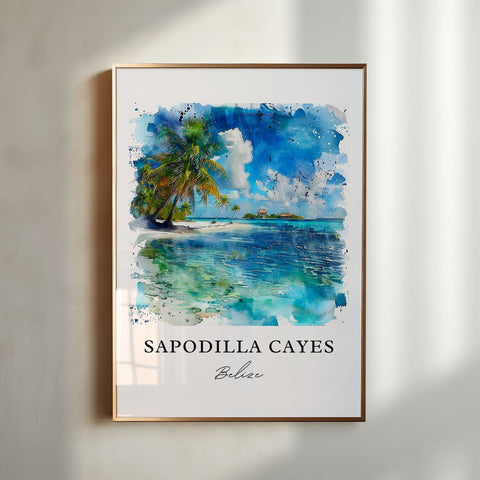 Sapodilla Cayes Art, Sapodilla Belize Print, Sapodilla Cayes Belize Watercolor, Belize Gift, Travel Print, Travel Poster, Housewarming Gift