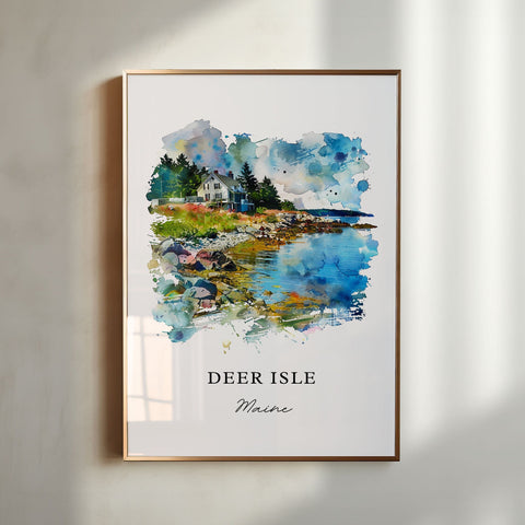 Deer Isle Maine Wall Art, Hancock County Print, Deer Isle Watercolor, Deer Isle ME Gift, Travel Print, Travel Poster, Housewarming Gift