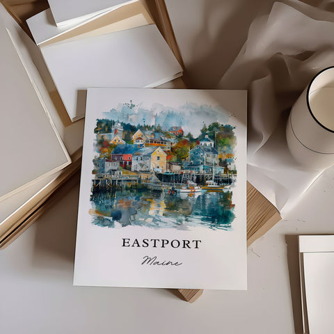 Eastport Maine Art, Eastport Print, Eastport Maine Watercolor Art, Moose Island ME Gift, Travel Print, Travel Poster, Housewarming Gift