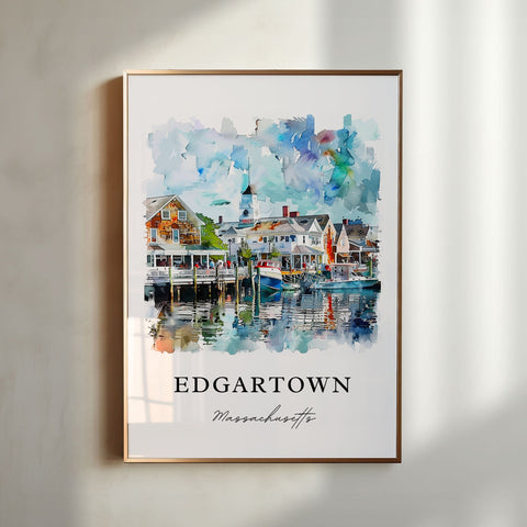 Edgartown MA Wall Art, Martha's Vineyard Print, Edgartown Watercolor, Edgartown Mass. Gift, Travel Print, Travel Poster, Housewarming Gift