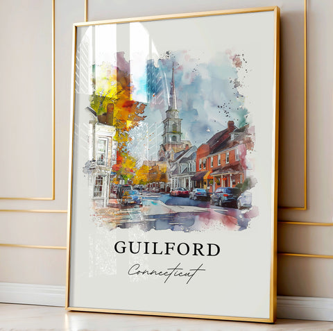 Guilford CT Wall Art, New Haven County Print, Guilford Watercolor, Guilford Connecticut Gift, Travel Print, Travel Poster, Housewarming Gift