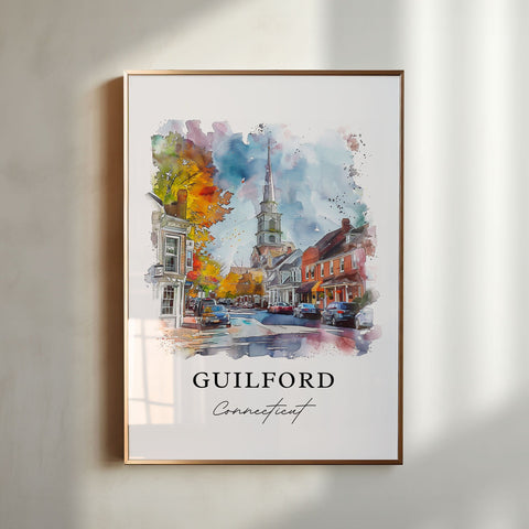 Guilford CT Wall Art, New Haven County Print, Guilford Watercolor, Guilford Connecticut Gift, Travel Print, Travel Poster, Housewarming Gift