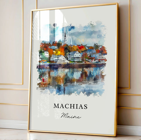 Machias Maine Art, Machias Print, Machias ME Watercolor Art, Down East Maine Gift, Travel Print, Travel Poster, Housewarming Gift