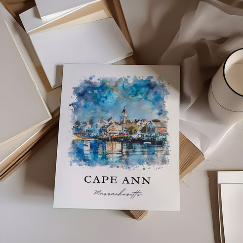 Cape Ann Wall Art, Cape Ann MA Print, Rockport Mass. Watercolor Art, Gloucester MA. Gift, Travel Print, Travel Poster, Housewarming Gift