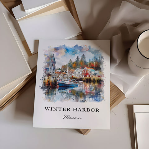 Winter Harbor ME Art, Hancock County Print, Winter Harbor Watercolor Art, Winter Harbor Gift, Travel Print, Travel Poster, Housewarming Gift