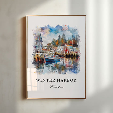 Winter Harbor ME Art, Hancock County Print, Winter Harbor Watercolor Art, Winter Harbor Gift, Travel Print, Travel Poster, Housewarming Gift