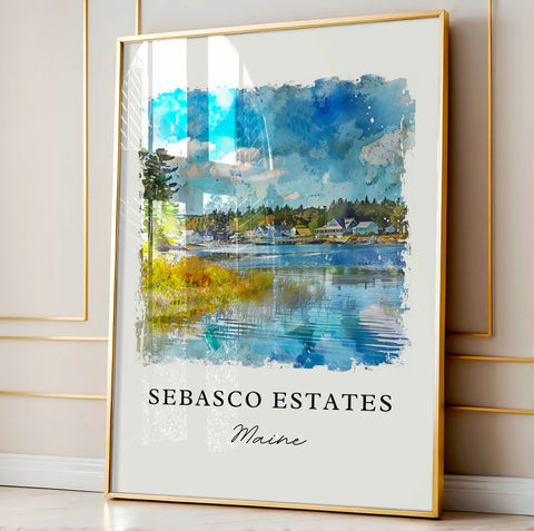 Sebasco Estates Wall Art, Phippsburg ME Print, Sagadahoc County Watercolor, Sebasco ME Gift, Travel Print, Travel Poster, Housewarming Gift