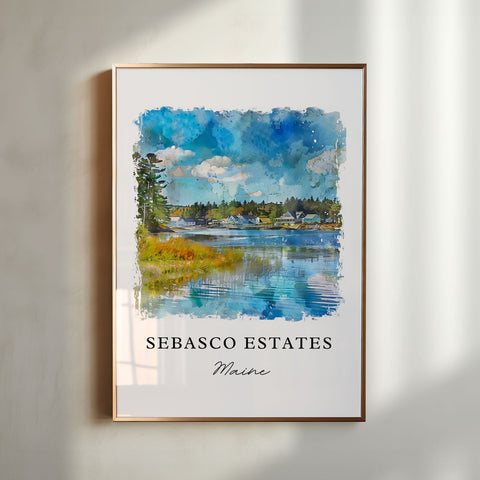 Sebasco Estates Wall Art, Phippsburg ME Print, Sagadahoc County Watercolor, Sebasco ME Gift, Travel Print, Travel Poster, Housewarming Gift