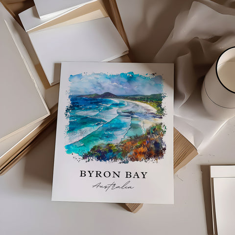 Byron Bay Australia Wall Art, Byron Bay Print, Byron Bay Watercolor, Byron Bay Aus Gift, Travel Print, Travel Poster, Housewarming Gift