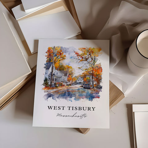 West Tisbury Wall Art, Marthas Vineyard Print, West Tisbury Watercolor, Dukes County MA Gift, Travel Print, Travel Poster, Housewarming Gift