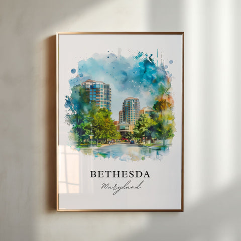 Bethesda MD Wall Art, Bethesda Print, Bethesda Watercolor, Bethesda Maryland Gift, Travel Print, Travel Poster, Housewarming Gift