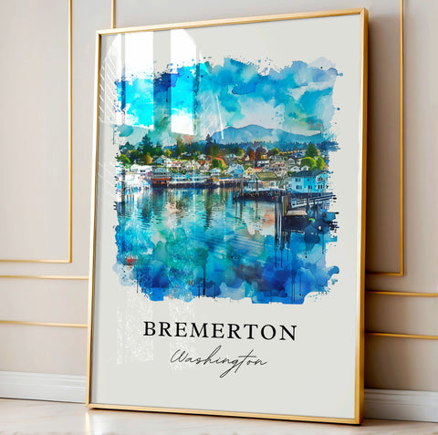 Bremerton WA Wall Art, Bremerton Print, Bremerton Watercolor, Bremerton Washington Gift, Travel Print, Travel Poster, Housewarming Gift