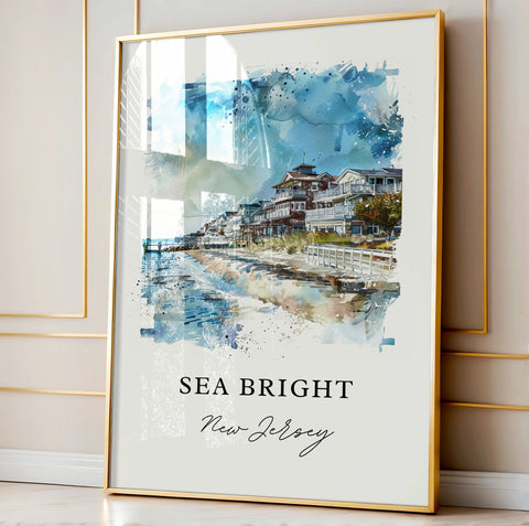 Sea Bright NJ Wall Art, Sea Bright Print, Jersey Shore Watercolor, Sea Bright NJ Gift, Travel Print, Travel Poster, Housewarming Gift