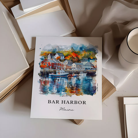 Bar Harbor Maine Art, Bar Harbor Print, Bar Harbor ME Watercolor, Bar Harbor Maine Gift, Travel Print, Travel Poster, Housewarming Gift