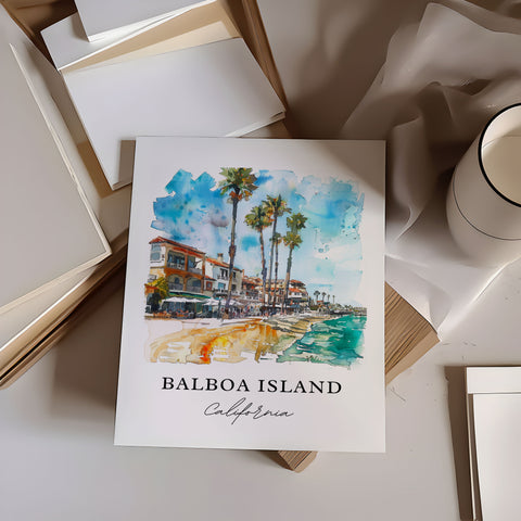 Balboa Island Wall Art, Balboa CA Print, Balboa Isalnd Watercolor, Balboa Island Gift, Travel Print, Travel Poster, Housewarming Gift