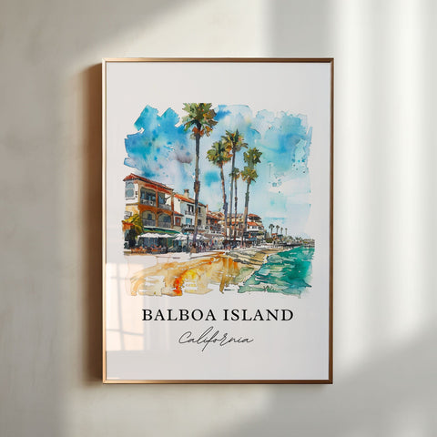 Balboa Island Wall Art, Balboa CA Print, Balboa Isalnd Watercolor, Balboa Island Gift, Travel Print, Travel Poster, Housewarming Gift
