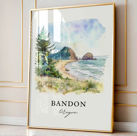 Bandon Oregon Wall Art, Bandon Print, Bandon OR Watercolor, Bandon Oregon Gift, Travel Print, Travel Poster, Housewarming Gift