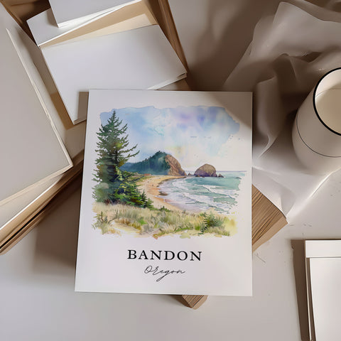 Bandon Oregon Wall Art, Bandon Print, Bandon OR Watercolor, Bandon Oregon Gift, Travel Print, Travel Poster, Housewarming Gift