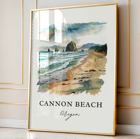 Cannon Beach Wall Art, Cannon Beach Print, Haystack Rock Watercolor, Cannon Beach OR Gift, Travel Print, Travel Poster, Housewarming Gift