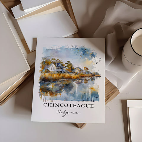 Chincoteague Virginia Art, Chincoteague Print, Assateague Watercolor, Chincoteague Island Gift, Travel Print, Travel Poster, Gift