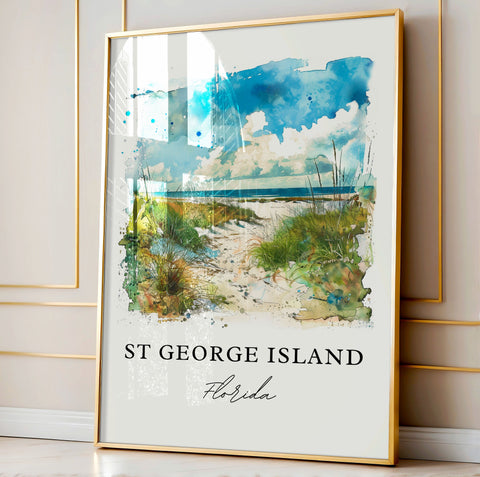 St George Island FL Art, St George Island Print, St George Island Watercolor, St George Isl Gift, Travel Print, Travel Poster