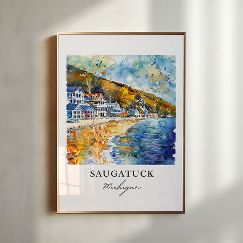 Saugatuck MI Art, Saugatuck Print, Saugatuck Watercolor, Saugatuck Michigan Gift, Travel Print, Travel Poster, Housewarming Gift