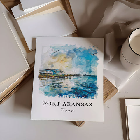 Port Aransas TX Art, Port Aransas Print, Port Aransas Watercolor, Port Aransas Texas Gift, Travel Print, Travel Poster, Housewarming Gift