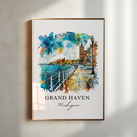 Grand Haven MI Art, Grand Haven Print, Grand Haven Watercolor, Grand Haven Michigan Gift, Travel Print, Travel Poster, Housewarming Gift