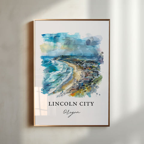 Lincoln City OR Art, Lincoln City Print, Lincoln City Watercolor, Lincoln City Oregon Gift, Travel Print, Travel Poster, Housewarming Gift