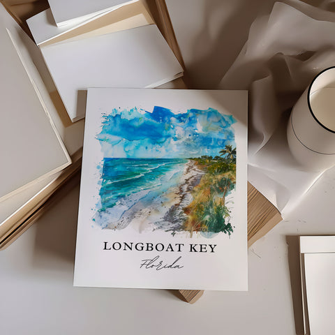 Longboat Key Art, Longboat Key FL Print, Longboat Key Watercolor, Longboat Key Florida Gift, Travel Print, Travel Poster, Housewarming Gift
