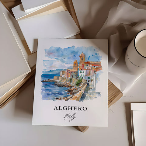 Alghero Italy Wall Art, Alghero Print, Alghero Watercolor, Alghero Gift, Sardinia Travel Print, Travel Poster, Housewarming Gift